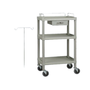 Chariot ECG en ABS 3 étages sur roues antistatiques avec tiroir